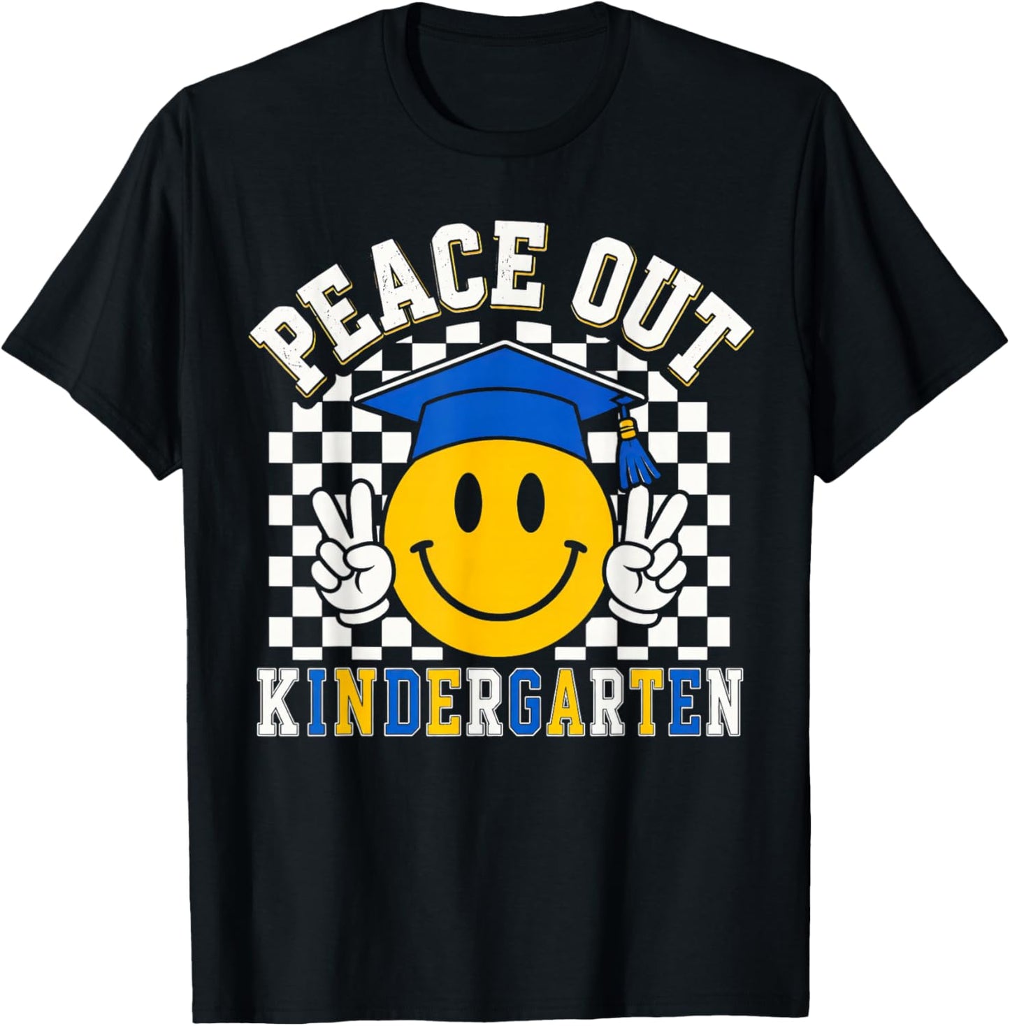 Peace Out Kindergarten Smile Face Last Day of School T-Shirt - T-Shirt | Black