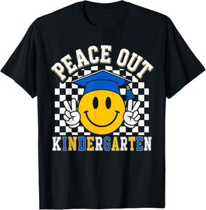 Peace Out Kindergarten Smile Face Last Day of School T-Shirt - T-Shirt | Black