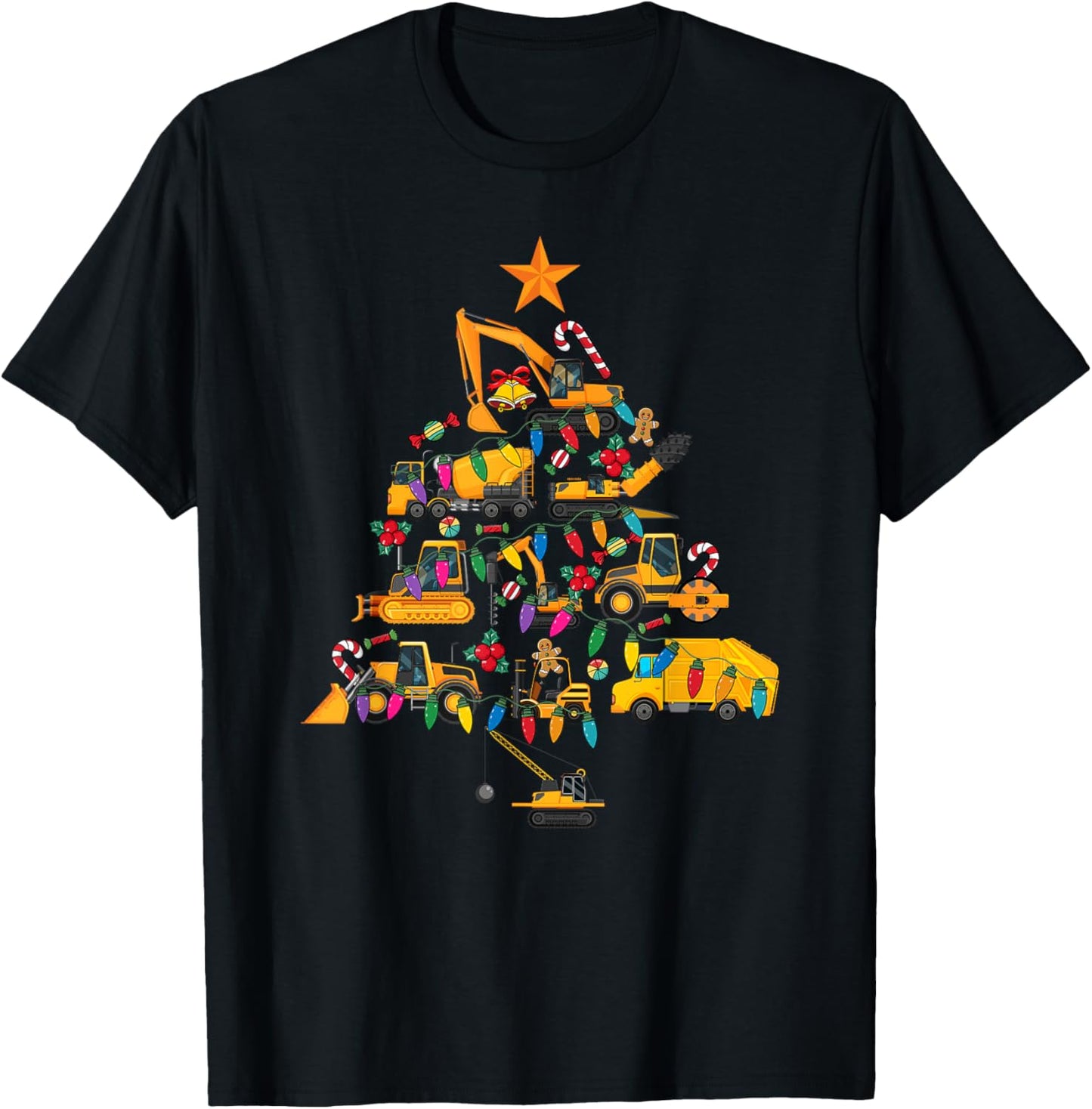 Construction Excavator Christmas Tree Xmas Men Kids T-Shirt - T-Shirt | Black