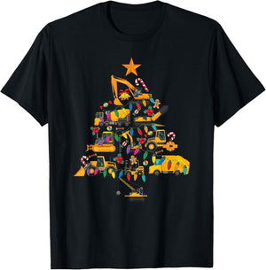 Construction Excavator Christmas Tree Xmas Men Kids T-Shirt - T-Shirt | Black