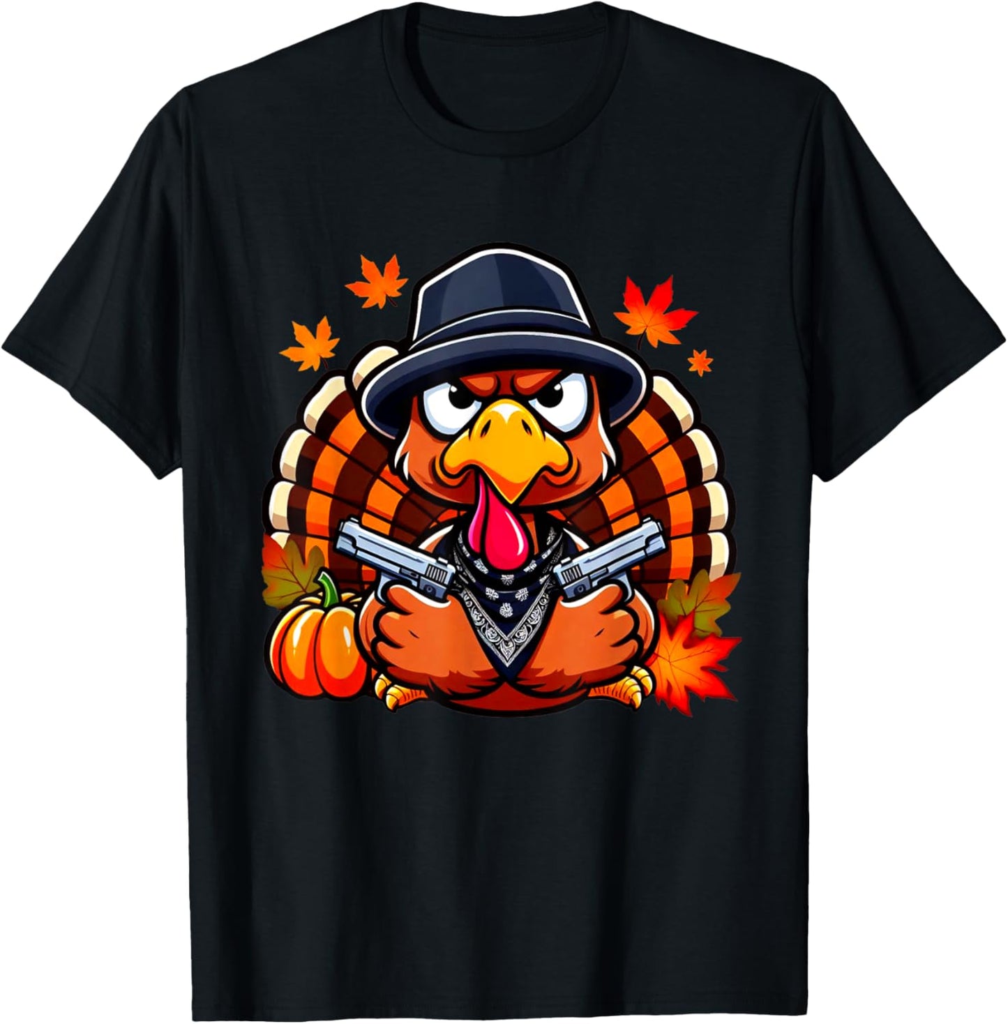 Gangster Thug Thanksgiving Turkey With Gun Angry Turkey T-Shirt - T-Shirt | Black