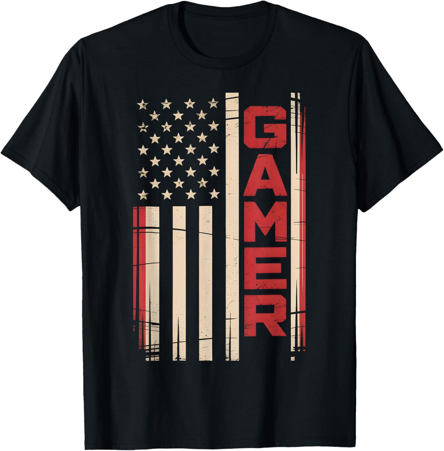 American Flag Funny Gamer Video Games Boys Men Gaming T-Shirt - T-Shirt | Black