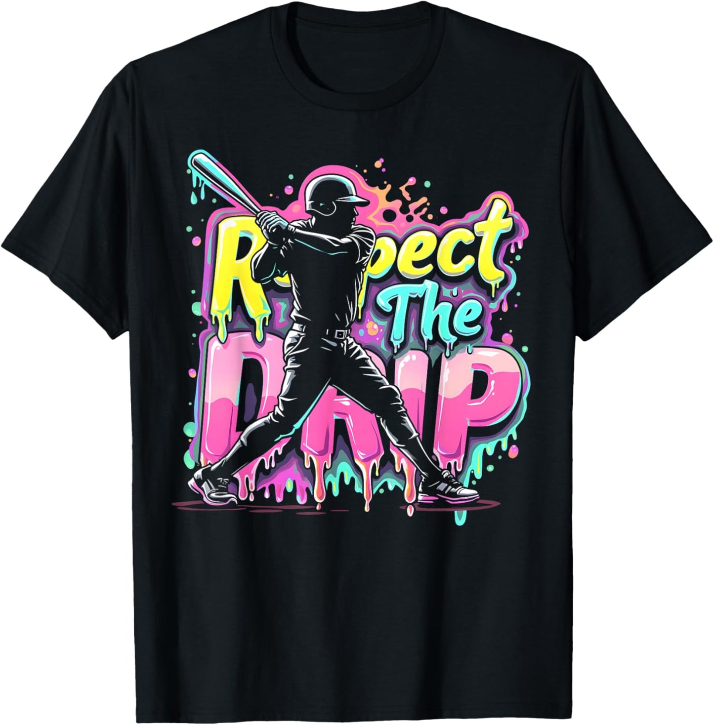 Baseball Drip Boys Men Ice Cream Player Respect The Drip T-Shirt - T-Shirt | Black