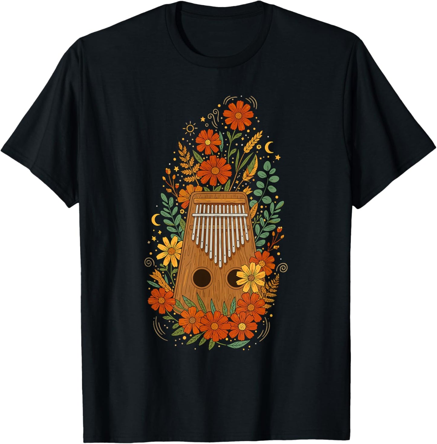 Boho Floral Kalimba T-Shirt - T-Shirt | Black