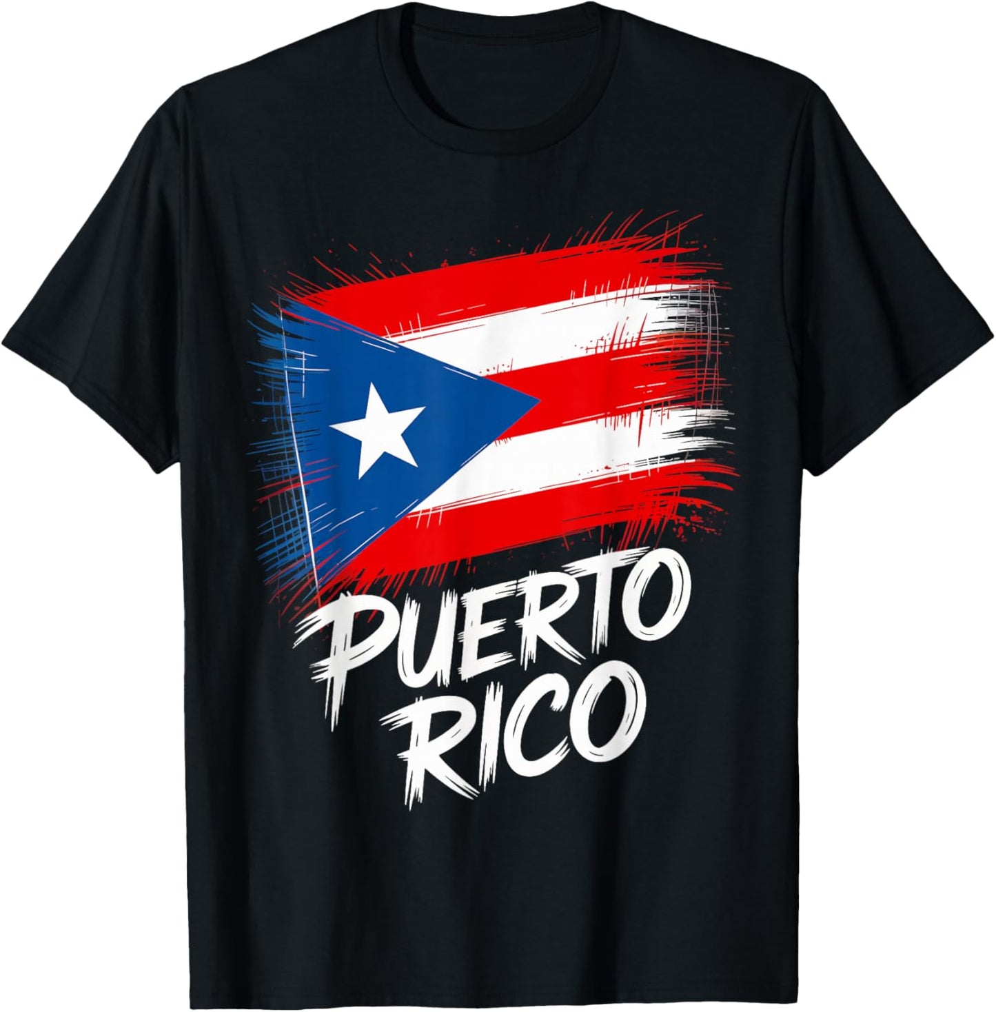 Artistic Puerto Rico Flag Paint Brush Graphic T-Shirt - T-Shirt | Black