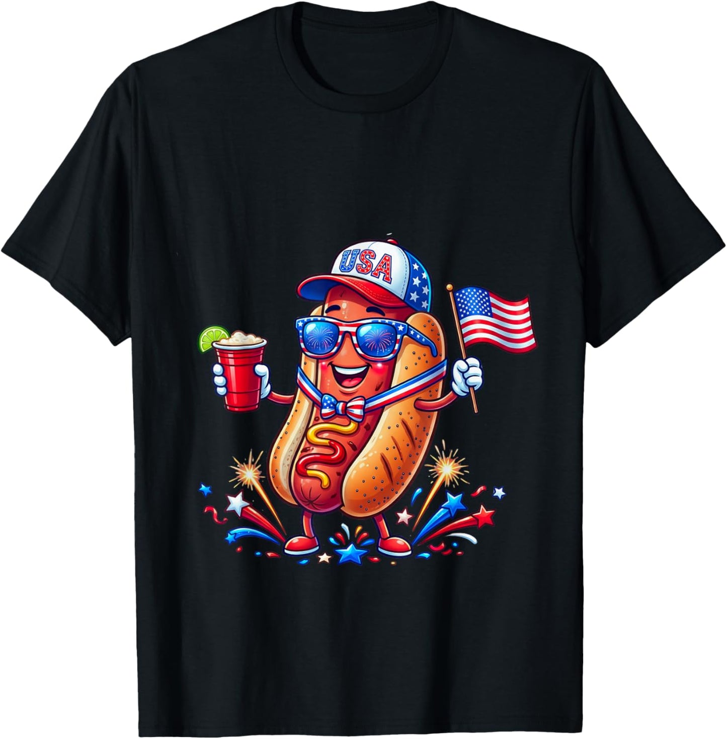 4th of July Funny Hotdog Not Until My Wiener USA Flag T-Shirt - T-Shirt | Black