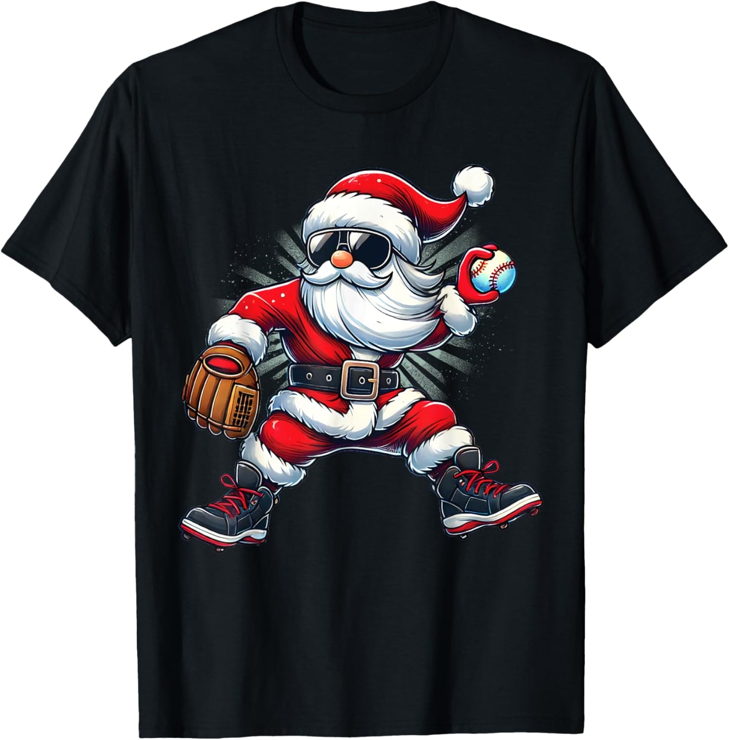 Santa Playing Baseball as Pitcher Boys Kids Teens Christmas T-Shirt - T-Shirt | Black