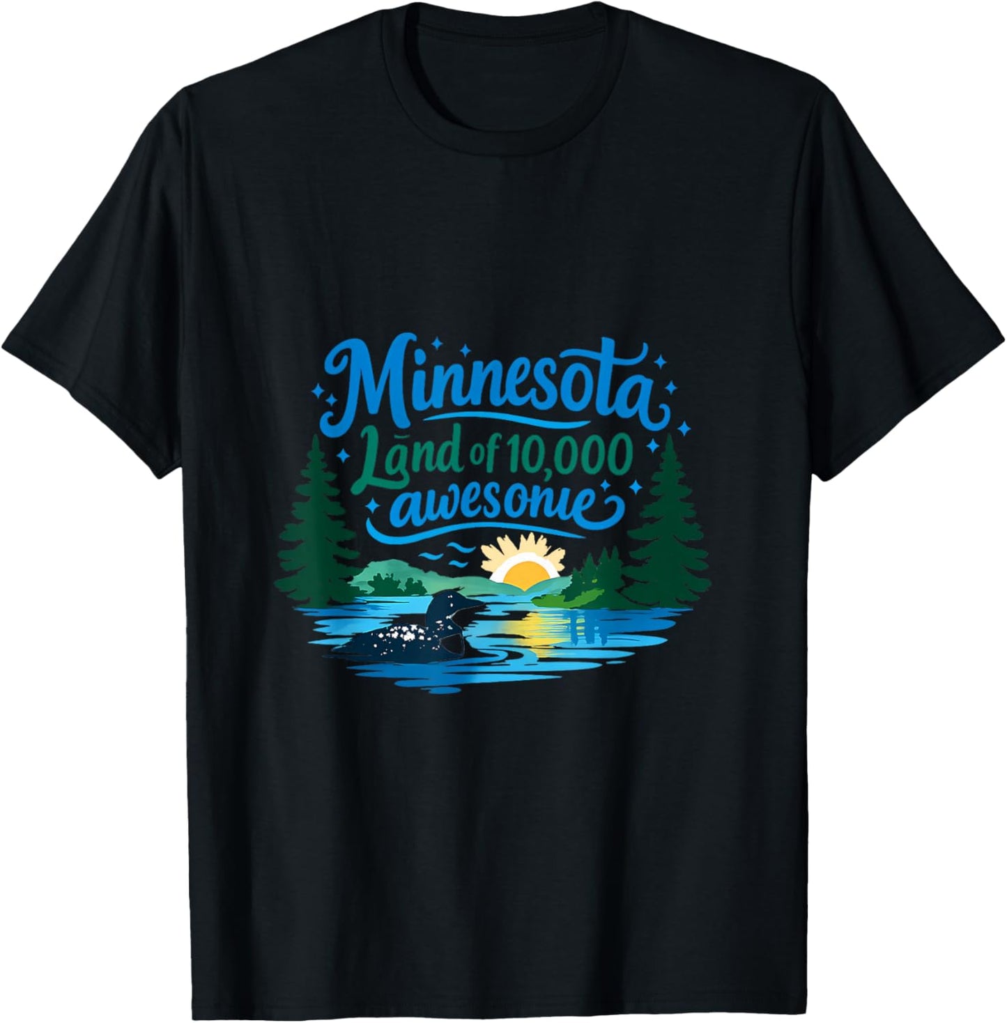 Minnesota Land of 10,000 Awesome Design T-Shirt - T-Shirt | Black