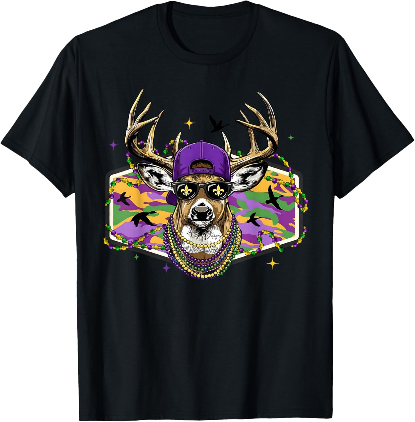 Funny Vintage Mardi Gras Deer Lover Hunting Men Women T-Shirt - T-Shirt | Black