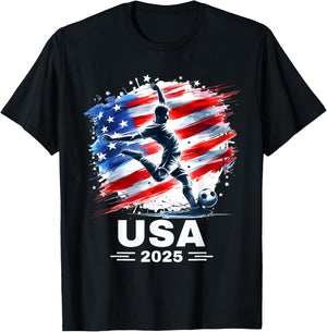 American Flag Soccer Apparel Soccer 2025 T-Shirt - T-Shirt | Black