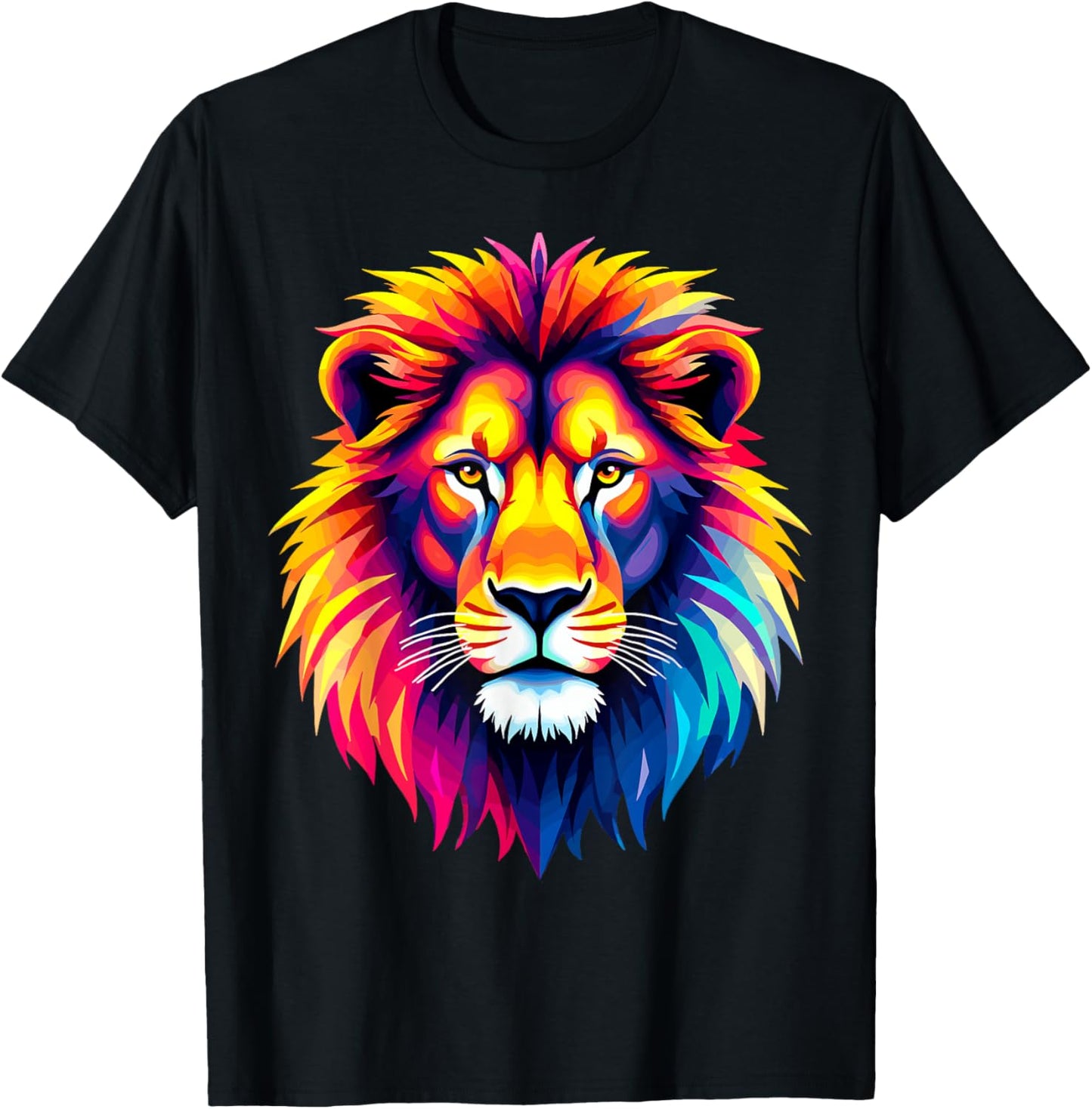 Lion Head Colorful Animal Lion T-Shirt - T-Shirt | Black