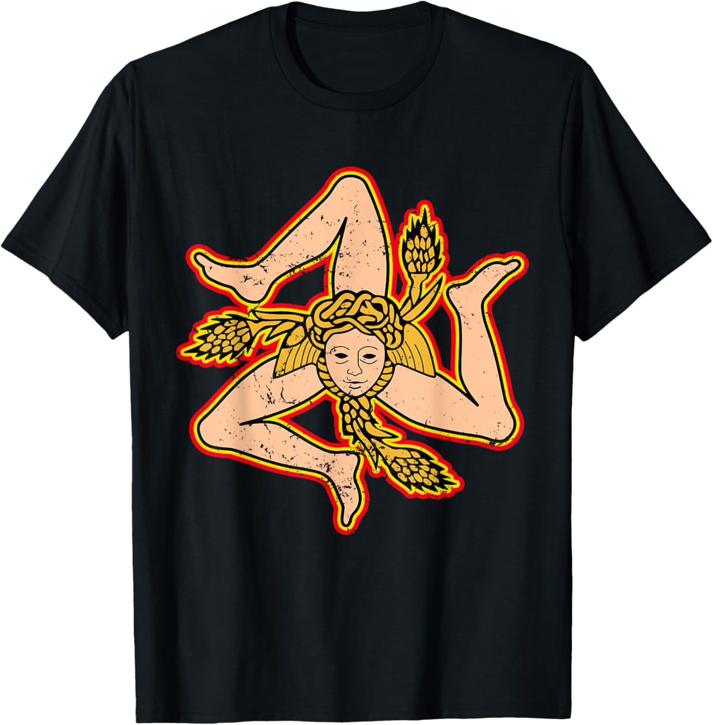 Sicily Trinacria Sicilia Flag Sicilian Roots Grunge T-Shirt - T-Shirt | Black