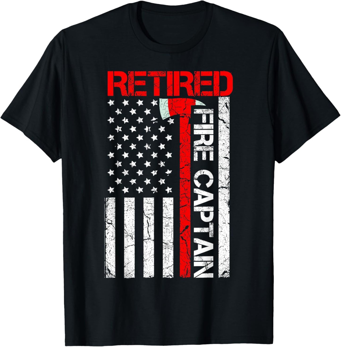 Retired Firefighter Fire Captain Retirement American Flag T-Shirt - T-Shirt | Black