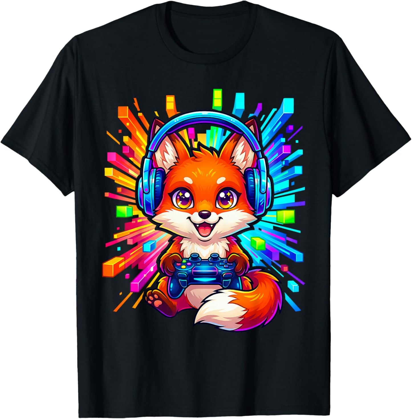 Fox Gamer Graphic Colorful Video Game Lover Boys Kids T-Shirt - T-Shirt | Black
