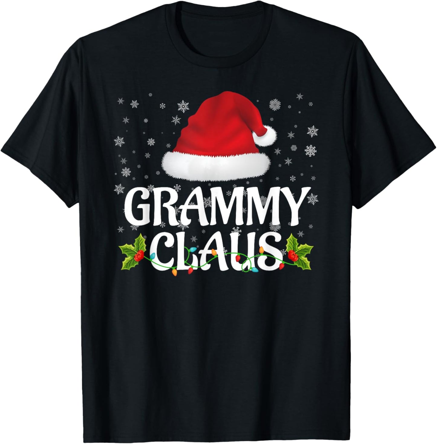 Grammy Claus Christmas Lights Santa Pajama Family Matching T-Shirt - T-Shirt | Black