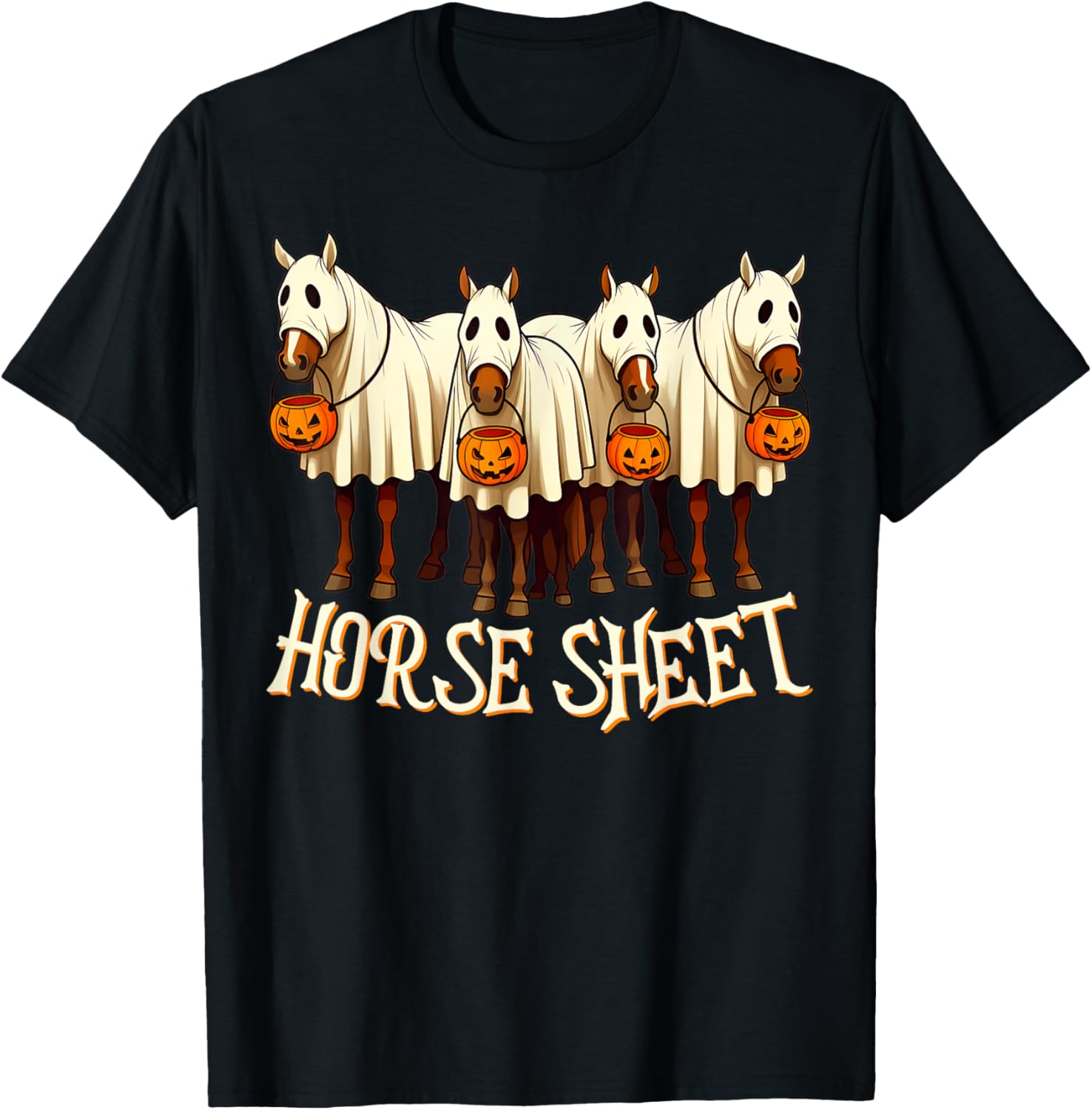 Cute Horse Sheet Ghost Horse Spooky Season Halloween Costume T-Shirt - T-Shirt | Black