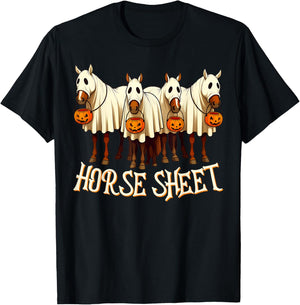 Cute Horse Sheet Ghost Horse Spooky Season Halloween Costume T-Shirt - T-Shirt | Black