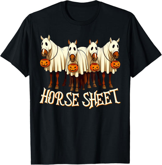 Cute Horse Sheet Ghost Horse Spooky Season Halloween Costume T-Shirt - T-Shirt | Black