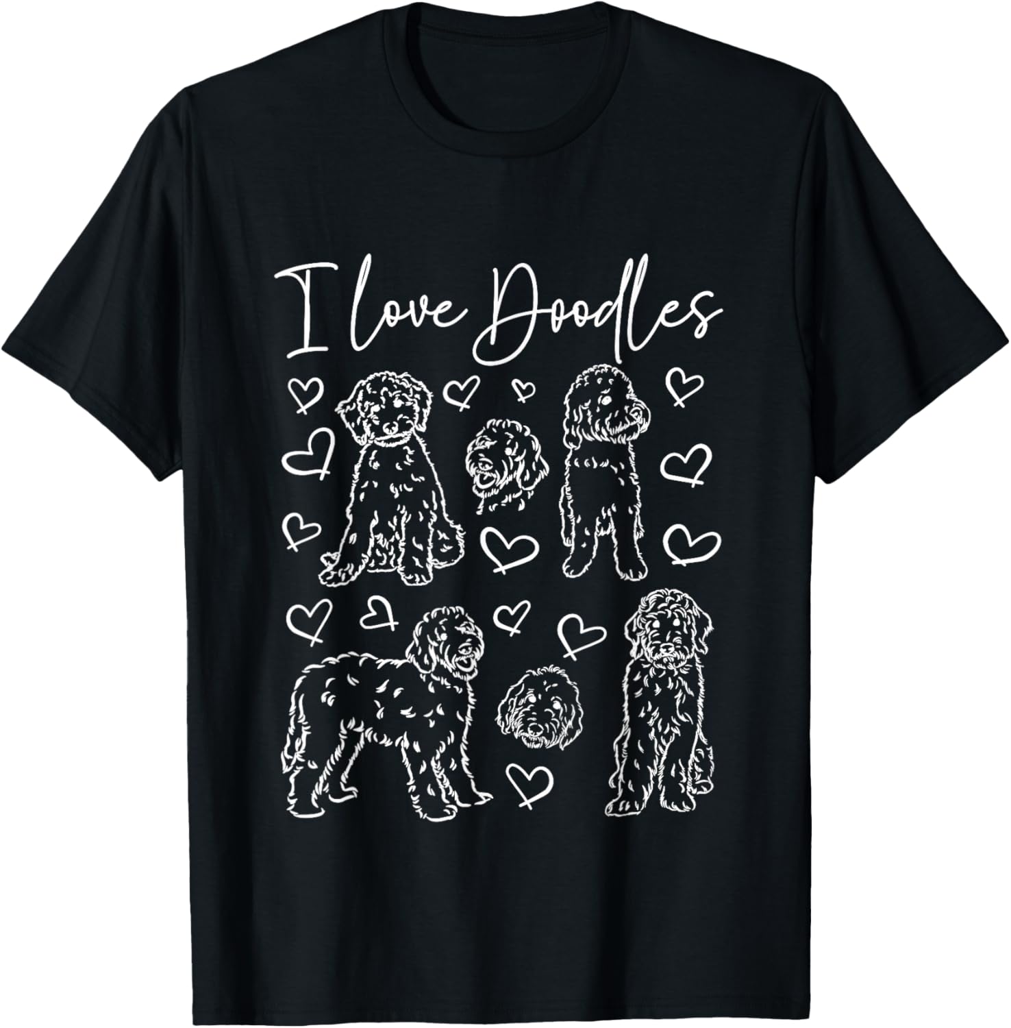 I Love Doodles Doodle Dog Design T-Shirt - T-Shirt | Black
