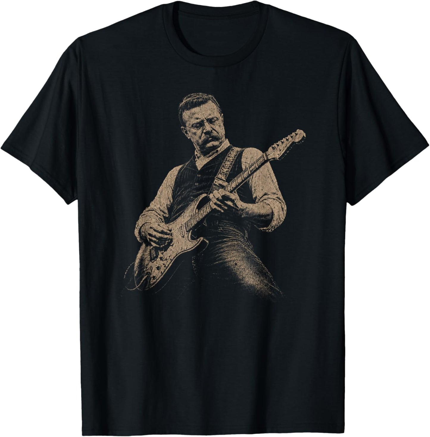 Teddy Roosevelt Playing Guitar Patriotic American Rock Music T-Shirt - T-Shirt | Black