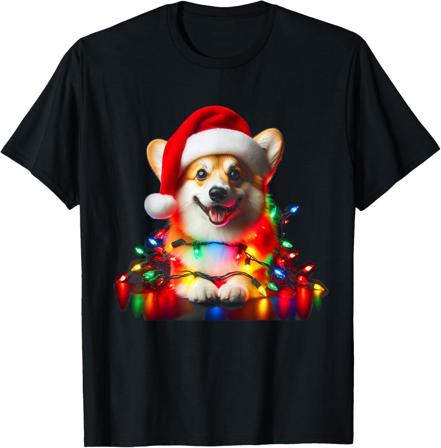 Corgi Santa Christmas Tree Lights Boys Men Corgmas Dog T-Shirt - T-Shirt | Black