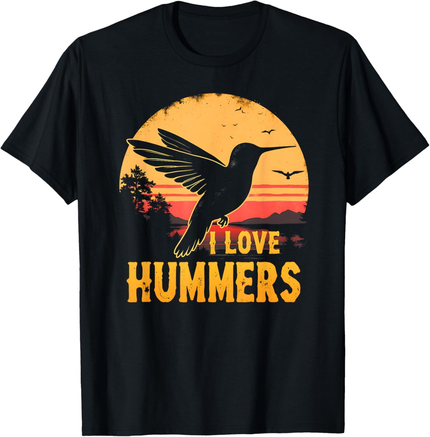 I Love Hummers Bird Colibri Vintage Sunset Hummers Kids T-Shirt - T-Shirt | Black