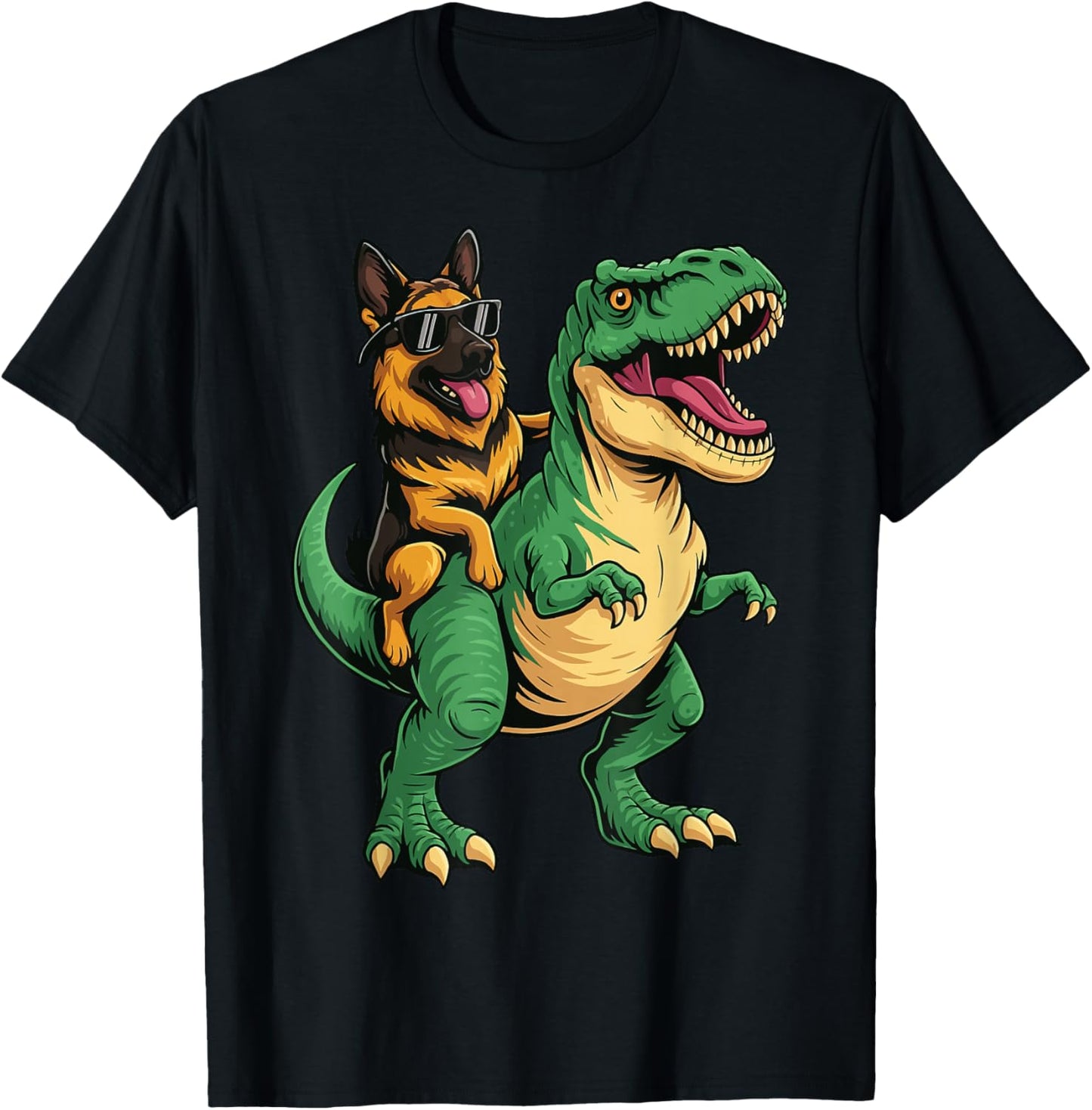 German Shepherd Riding T-Rex T-Shirt - T-Shirt | Black