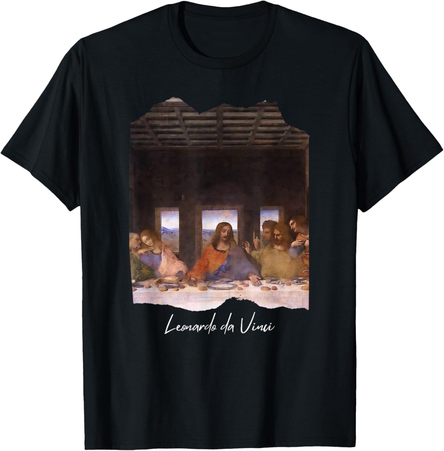The Last Supper by Leonardo da Vinci Famous Painting Art T-Shirt - T-Shirt | Black