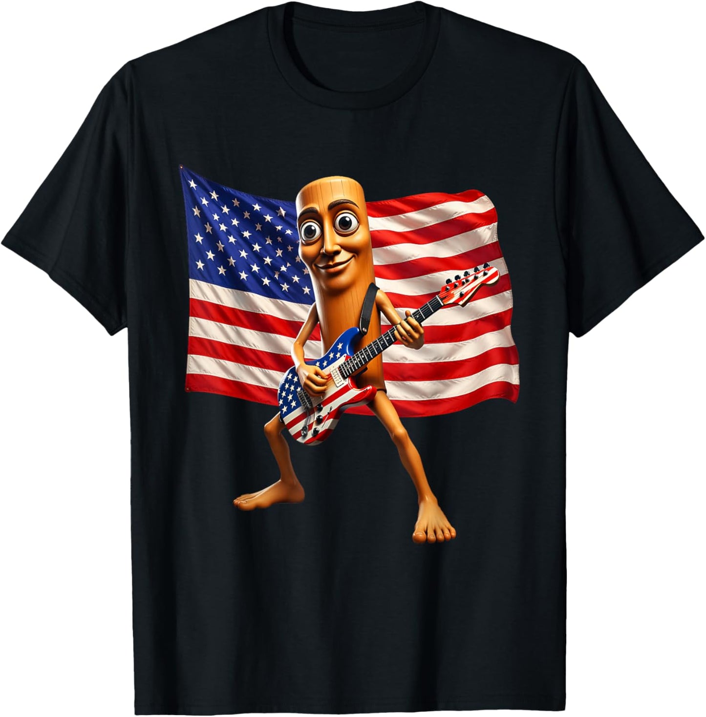 Tung Sahur USA Flag Rock Electric Guitar America July Fourth T-Shirt - T-Shirt | Black