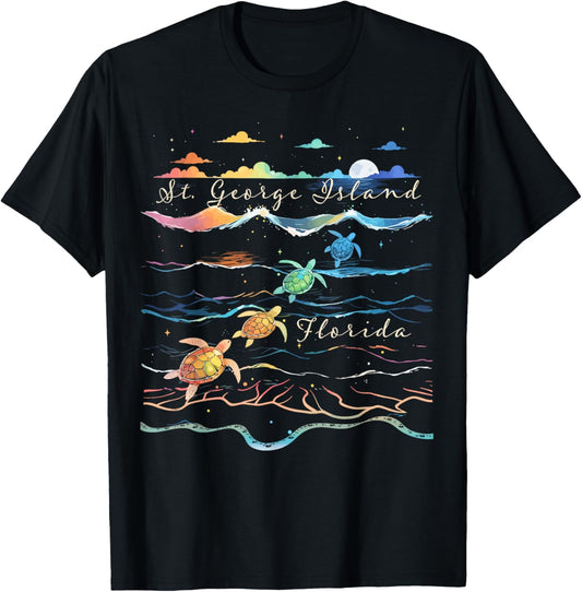 St. George Island Florida Beach Sea Turtle Lover Ocean T-Shirt - T-Shirt | Black