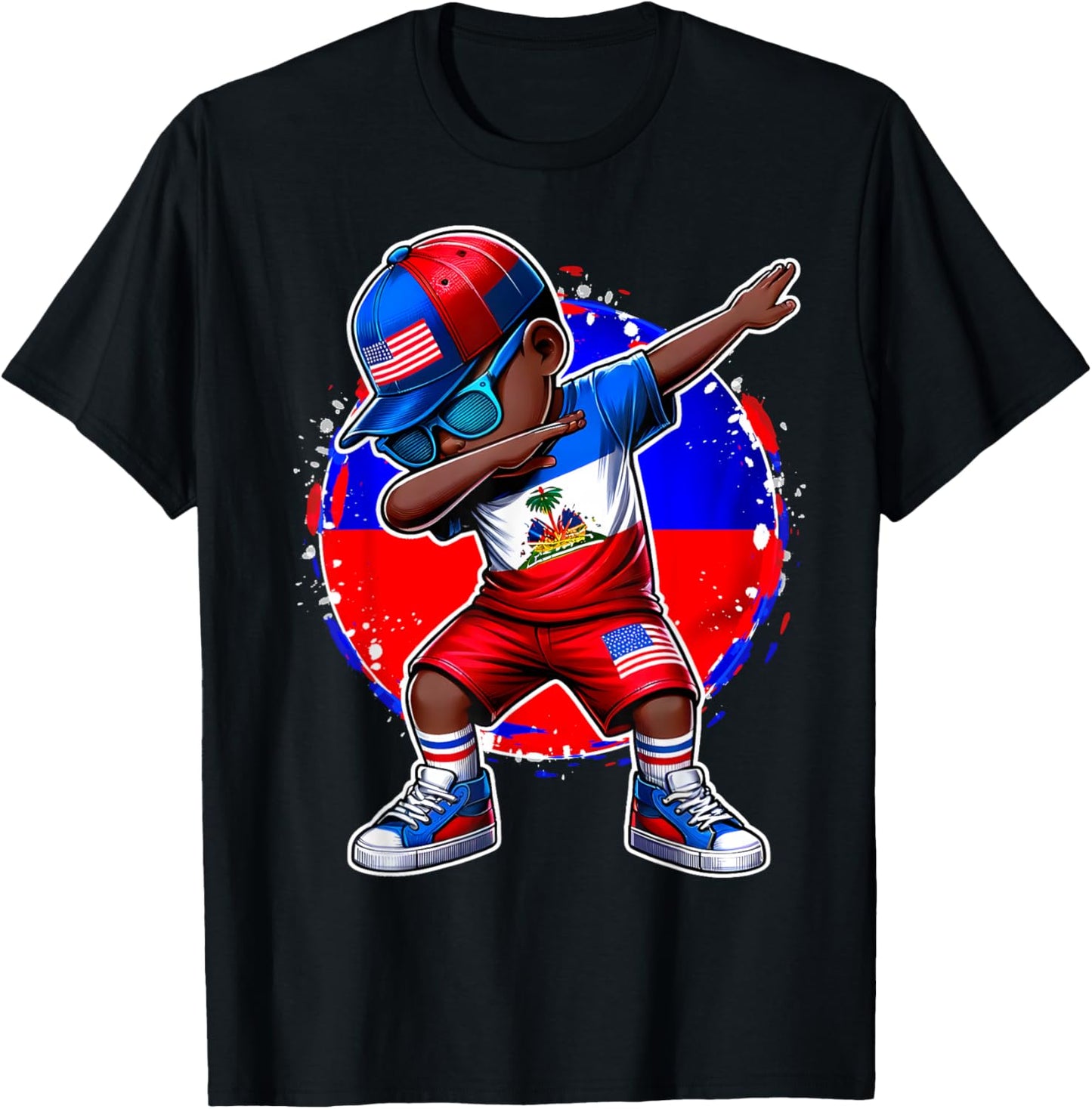 Half American Half Haitian Boy Kid Haiti Flag USA Flag T-Shirt - T-Shirt | Black