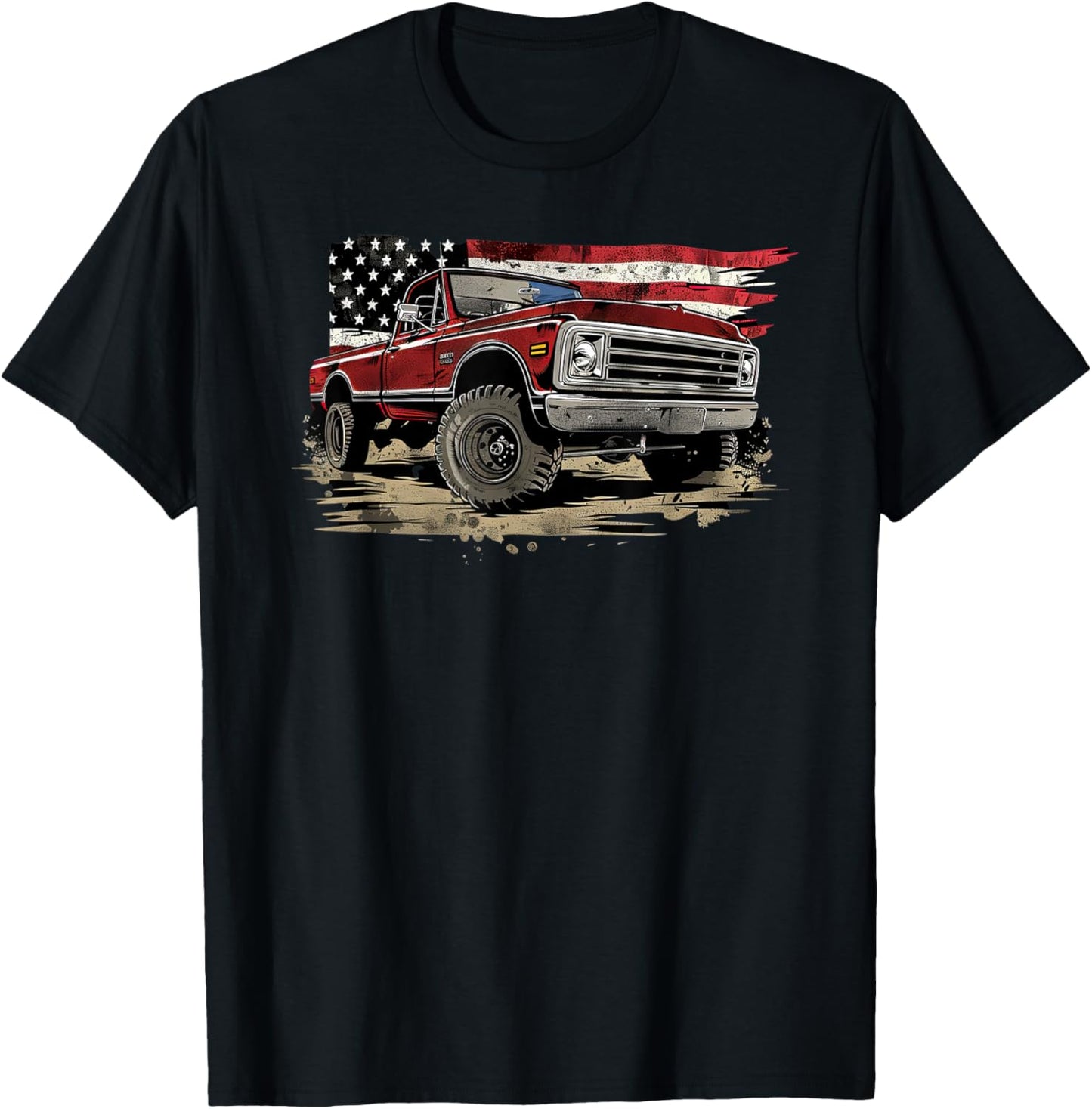 Vintage Pickup Truck With Flag Patriotic Style Women Girls Kids Men T-Shirt - T-Shirt | Black