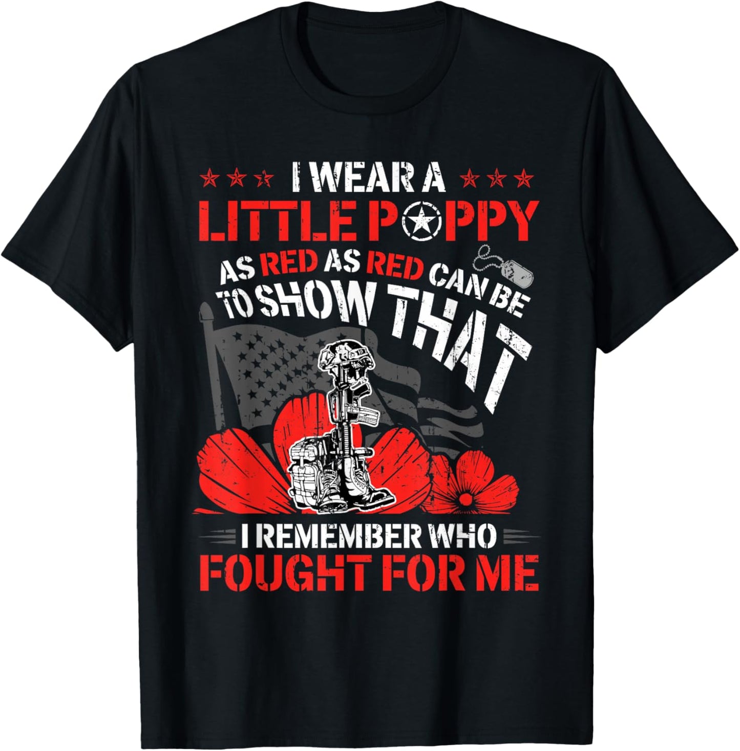 Remember & Honor Memorial Day Poppy Flower American Flag Men T-Shirt - T-Shirt | Black