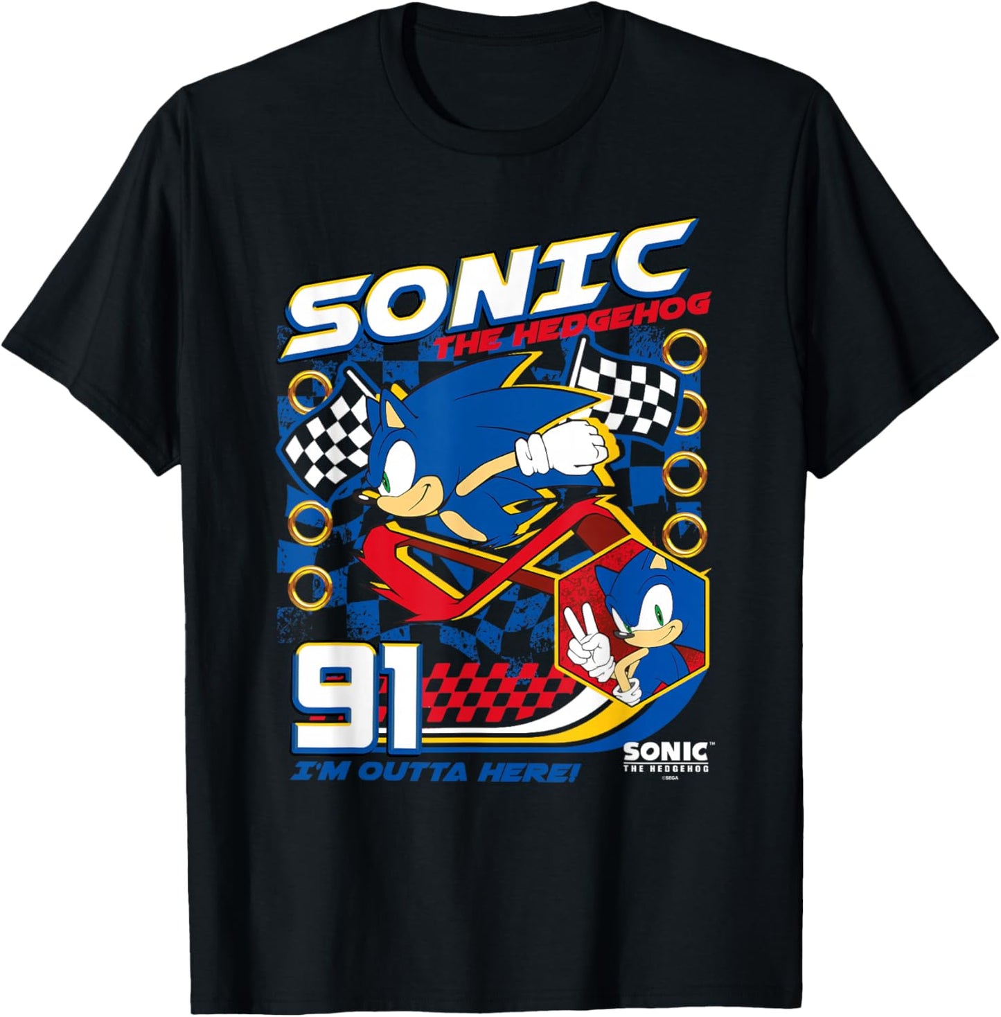 Sonic The Hedgehog 91 I'm Outta Here! Racing Poster T-Shirt - T-Shirt | Black