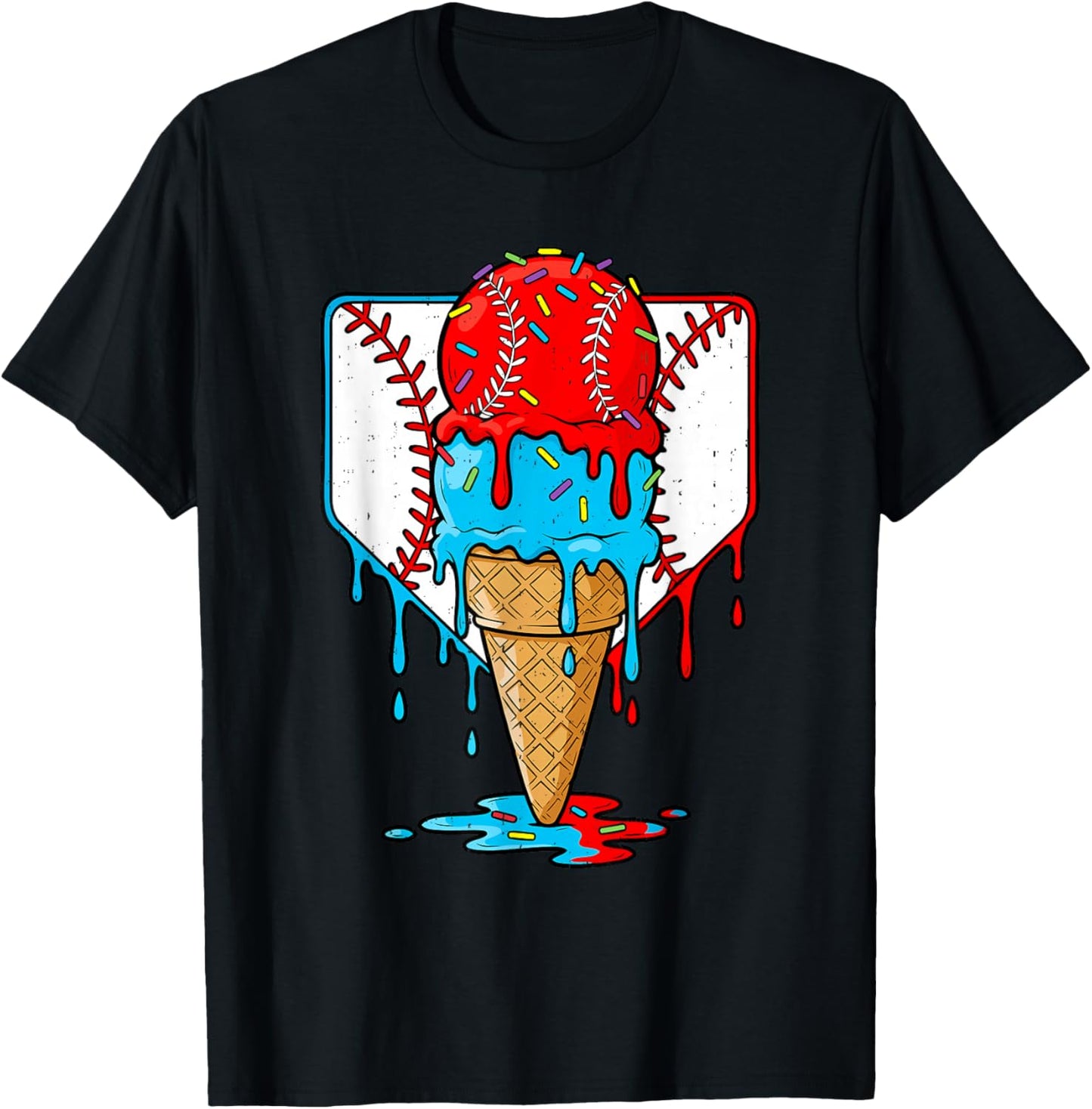 Baseball Lifestyle Drip Ice Cream Sport Dripping Youth Boys T-Shirt - T-Shirt | Black