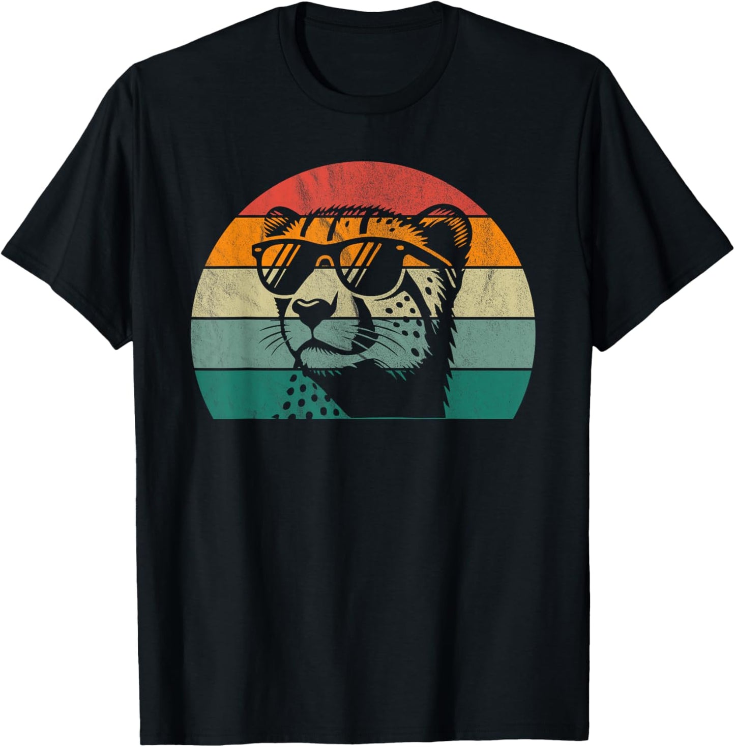Retro Cheetah Design (Multi-Colour) | Sunset Cheetah , black, S T-Shirt - T-Shirt | Black