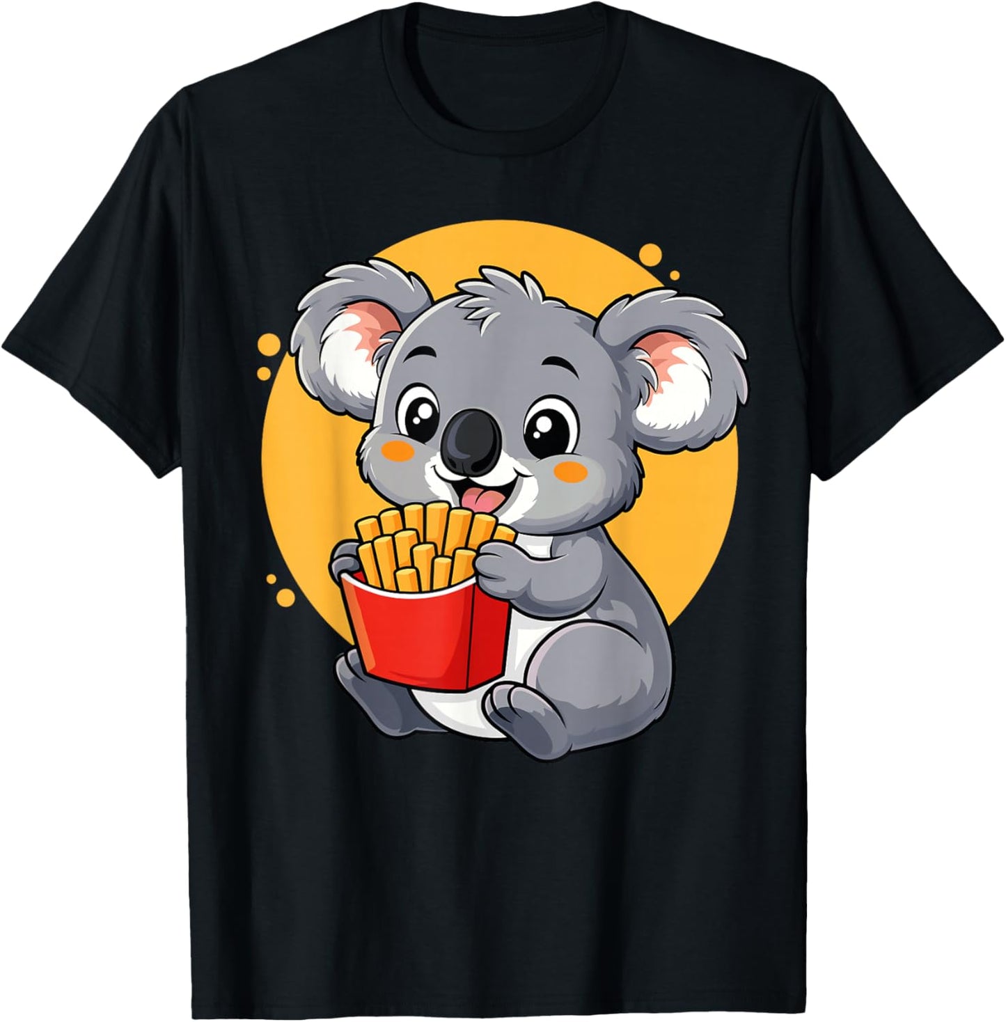Koala Eating Fries Funny Kawaii Animal Food Lover T-Shirt - T-Shirt | Black
