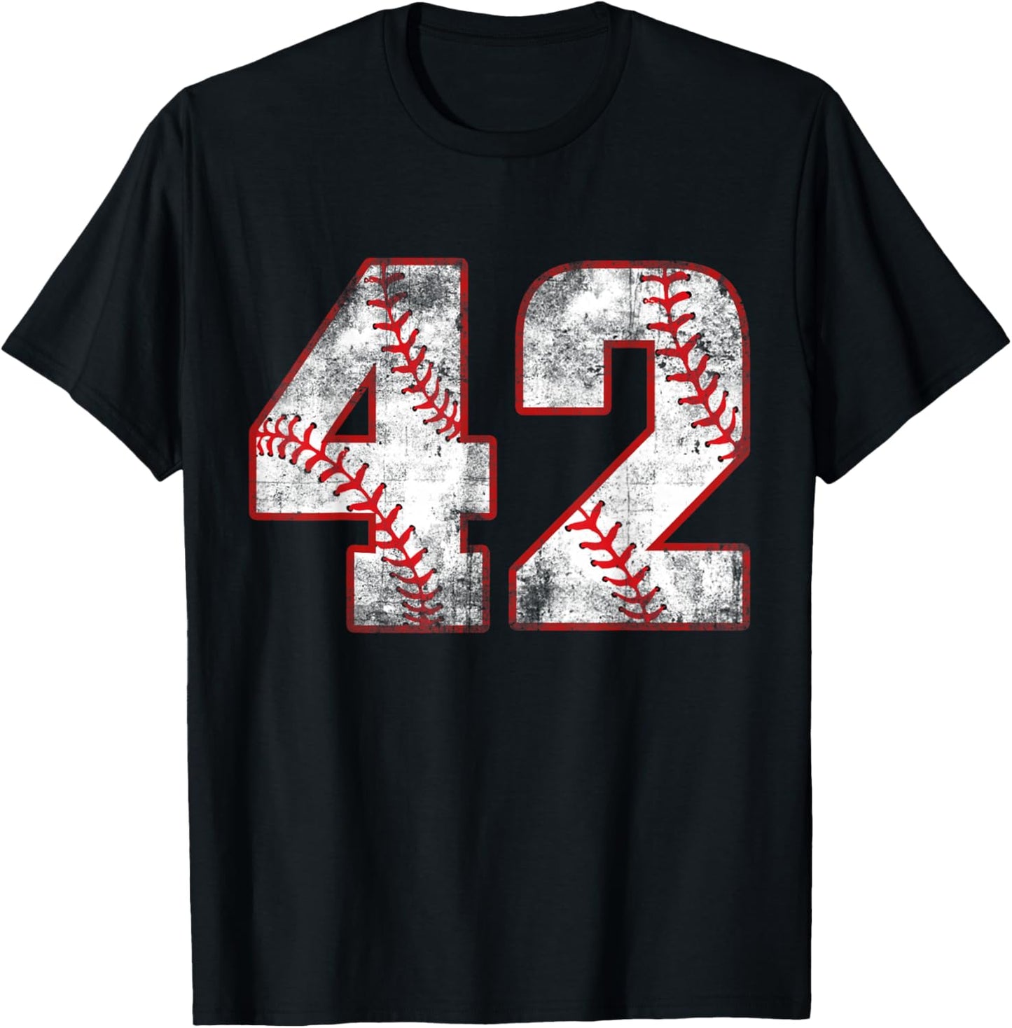 Vintage Baseball 42 Jersey Number T-Shirt - T-Shirt | Black