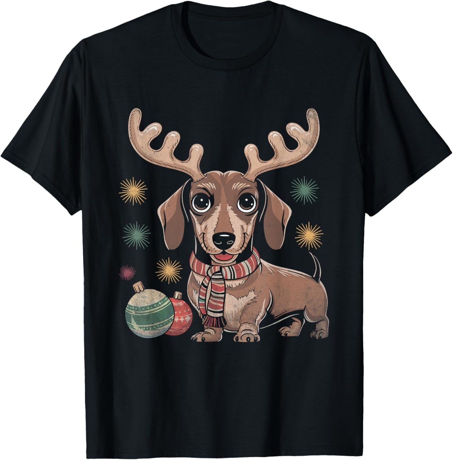Dachshund Reindeer Christmas Dog Puppy Lover X-mas Holiday T-Shirt - T-Shirt | Black