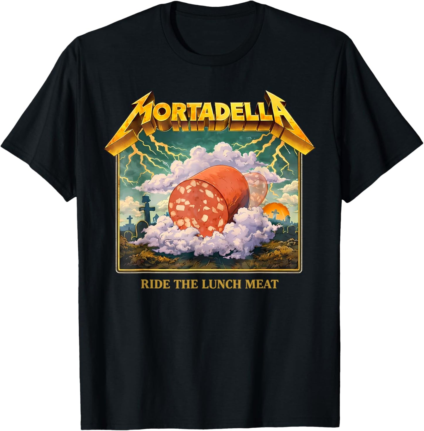 Mortadella Ride The Lunch Meat Italian Food Funny T-Shirt - T-Shirt | Black