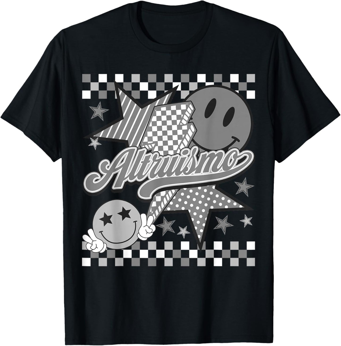 Team Altruismo Checkered Retro School Spirit House Day T-Shirt - T-Shirt | Black