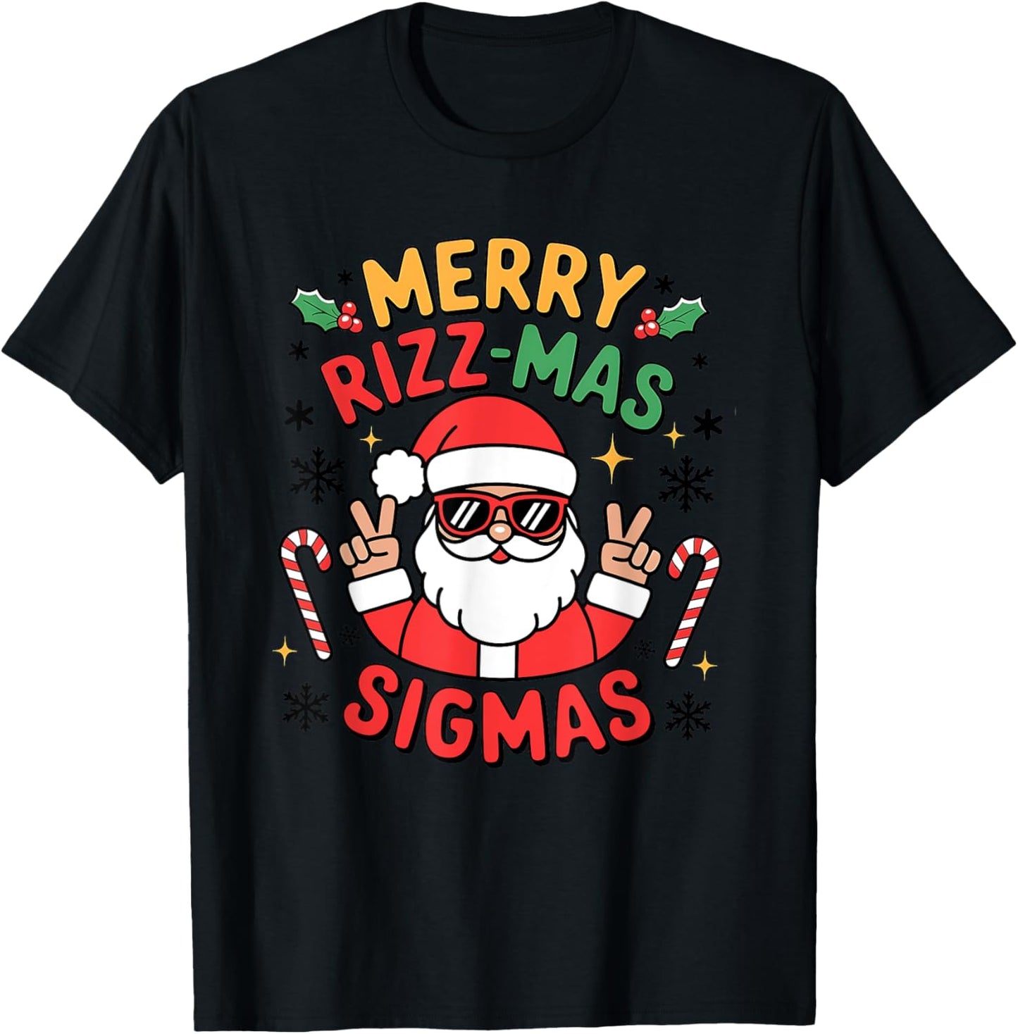 Merry Rizzmas Sigmas Funny Christmas T-Shirt - T-Shirt | Black