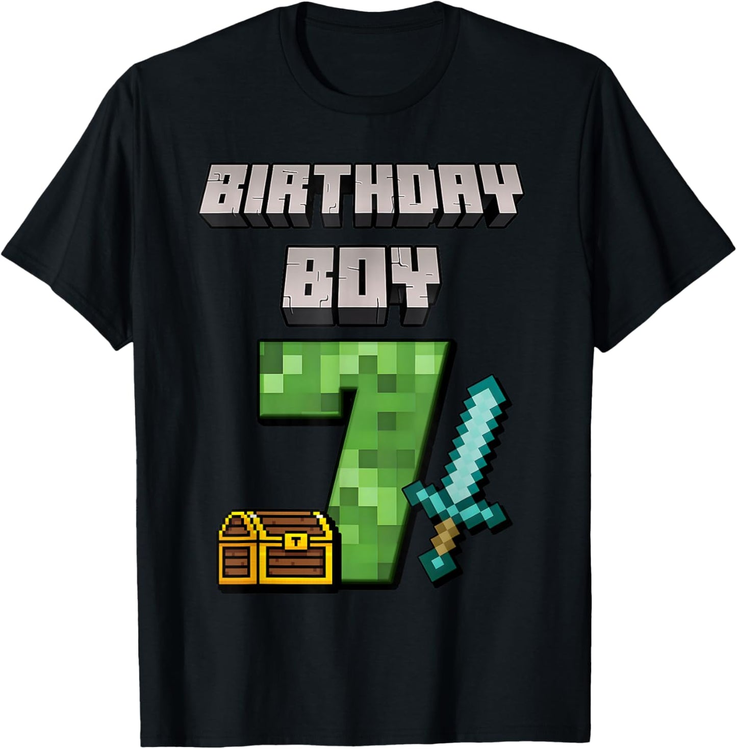 Birthday Boy Shirt 7th Birthday Boy 7 Year Old Game Pixel T-Shirt - T-Shirt | Black