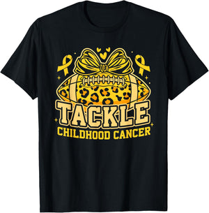 Tackle Childhood Cancer Football Childhood Cancer Awareness T-Shirt - T-Shirt | Black