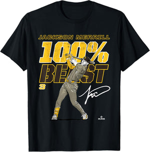 100% Beast Jackson Merrill San Diego Baseball MLBPA T-Shirt - T-Shirt | Black