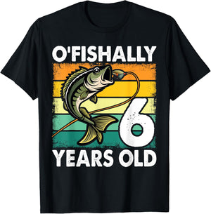 O'Fishally 6 Years Old Fishing Birthday Theme Party 6th T-Shirt - T-Shirt | Black