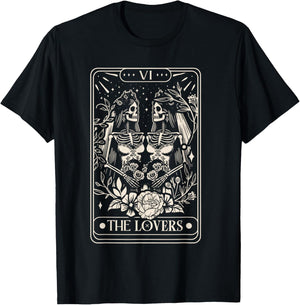 Tarot Card The Lovers Rainbow Kissing Lesbian Skeletons T-Shirt - T-Shirt | Black