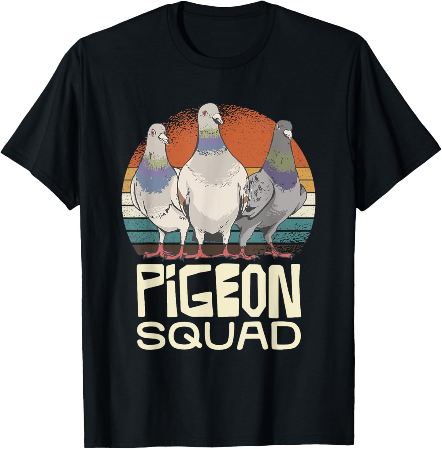 Pigeon Squad Retro Birds Unite Vibes T-Shirt - T-Shirt | Black
