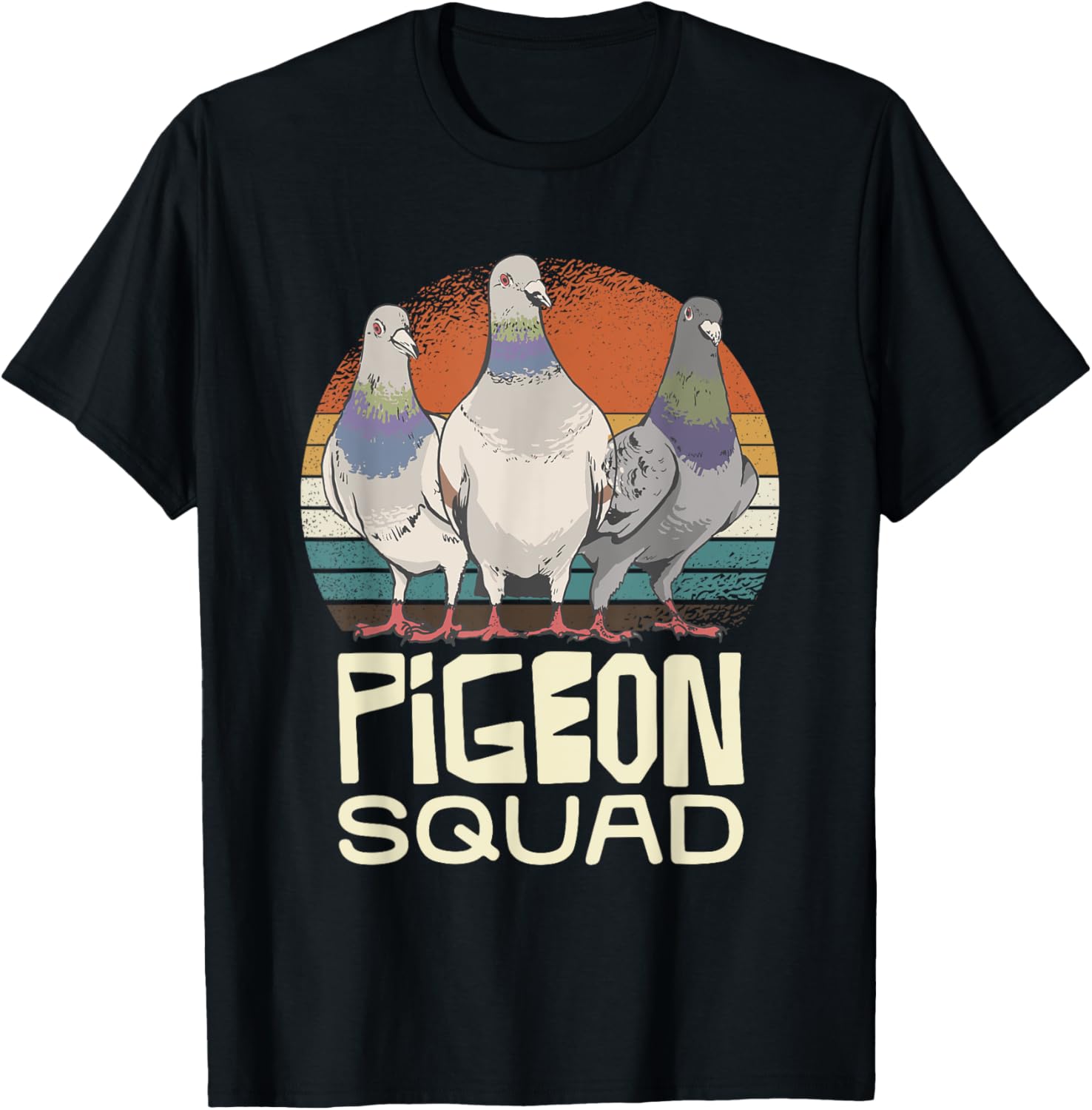 Pigeon Squad Retro Birds Unite Vibes T-Shirt - T-Shirt | Black