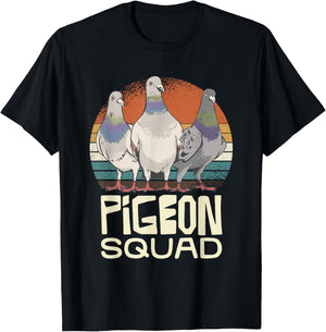 Pigeon Squad Retro Birds Unite Vibes T-Shirt - T-Shirt | Black